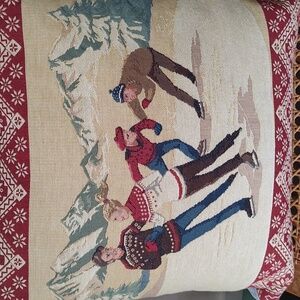 Hines of Oxford England Tapestry Skaters Pillow. Zipper Works Well. No Stains.